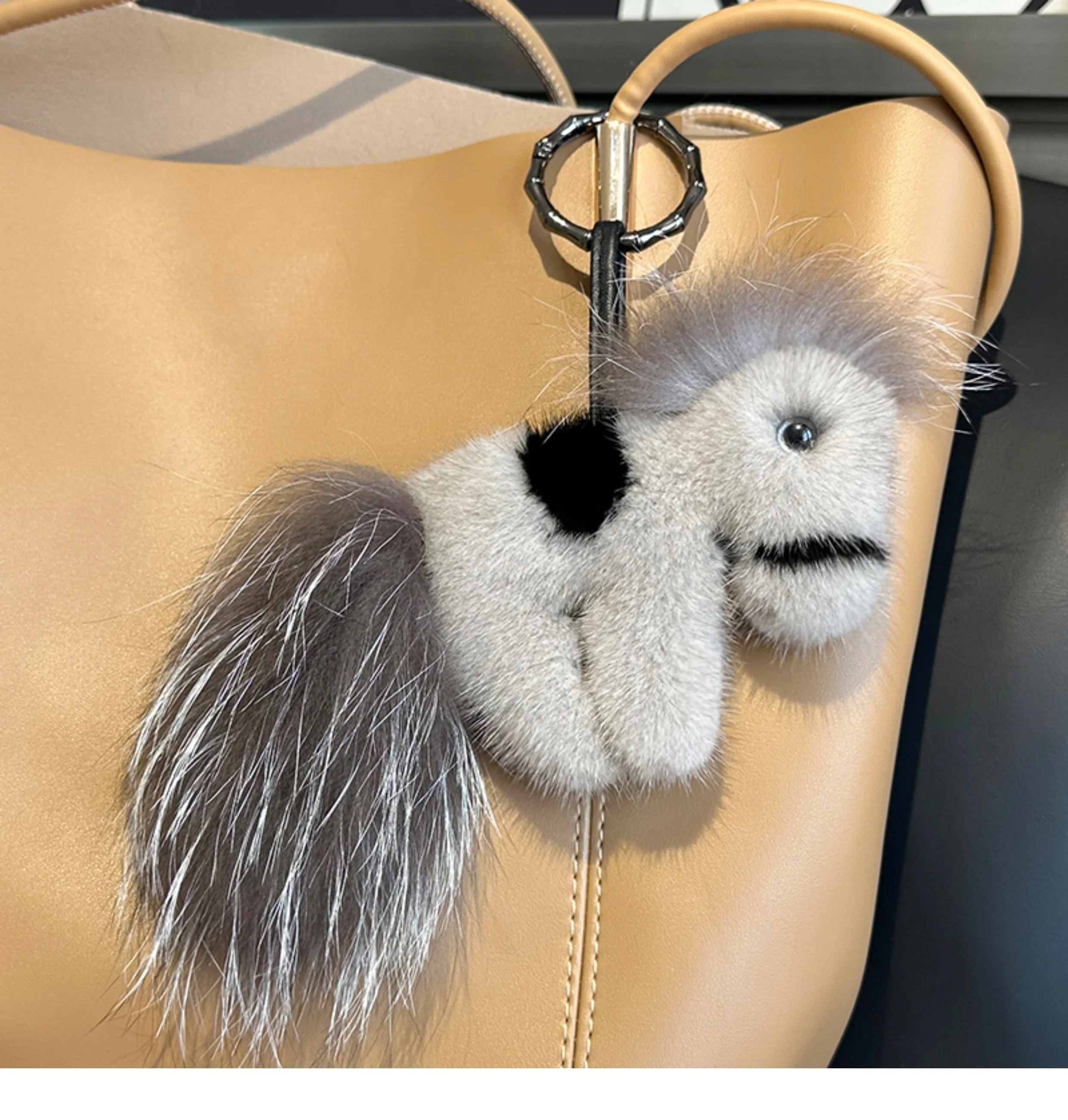 Neuer Schlüsselanhänger aus natürlichem Nerzfell in Form eines kleinen Pferdes, Modischer Plüsch-Autoschlüsselanhänger für Damen, Taschenanhänger, Partygeschenk, Schmuckstück – Detail 19