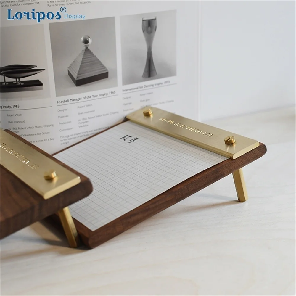 Brass Clip Vertical Table Card Solid Wood Menu Folder Restaurant Store Bar Wine Bill Holder