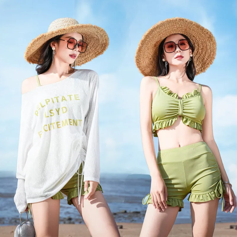 2025 New bikini sets Korean Swimsuit Three-Piece Bikins Cover up Swim Suit for Women High Waist Summer Beach Women's Swimming