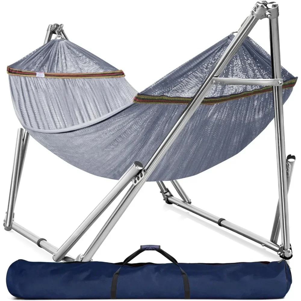 Double Hammock with Stand 650lb Capacity Double Hammock with Spreader Bar, Solid Grade 201 Stainless Steel 30s Set Up, Sturdy