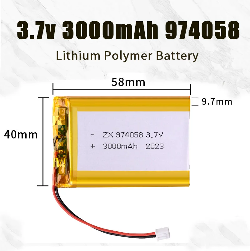974058 3000mAh Lipo Battery 3.7V Rechargeable Lithium Polymer 10PCS PH2P for Massage Meter GPS Navigator Aeromodelling Glove