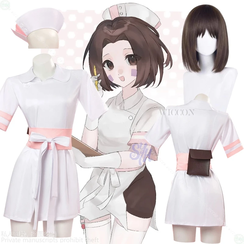 أنيمي لعبة Nohara Rin تأثيري الحلو ممرضة زي Kawaii مثير فستان قصير الوردي الأبيض لوليتا جوارب لطيف حفلة الهالوين كوس