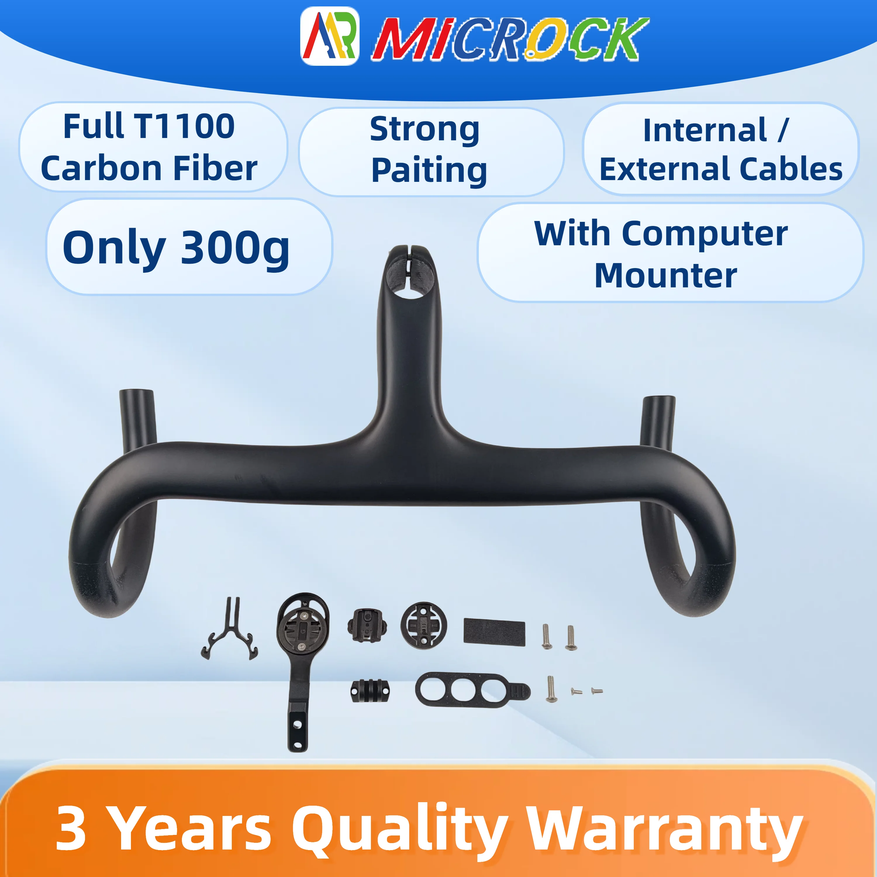 

Карбоновый руль T1000 для шоссейного велосипеда с внутренней проводкой тросов и креплением для компьютера, 380/400/420/440 мм