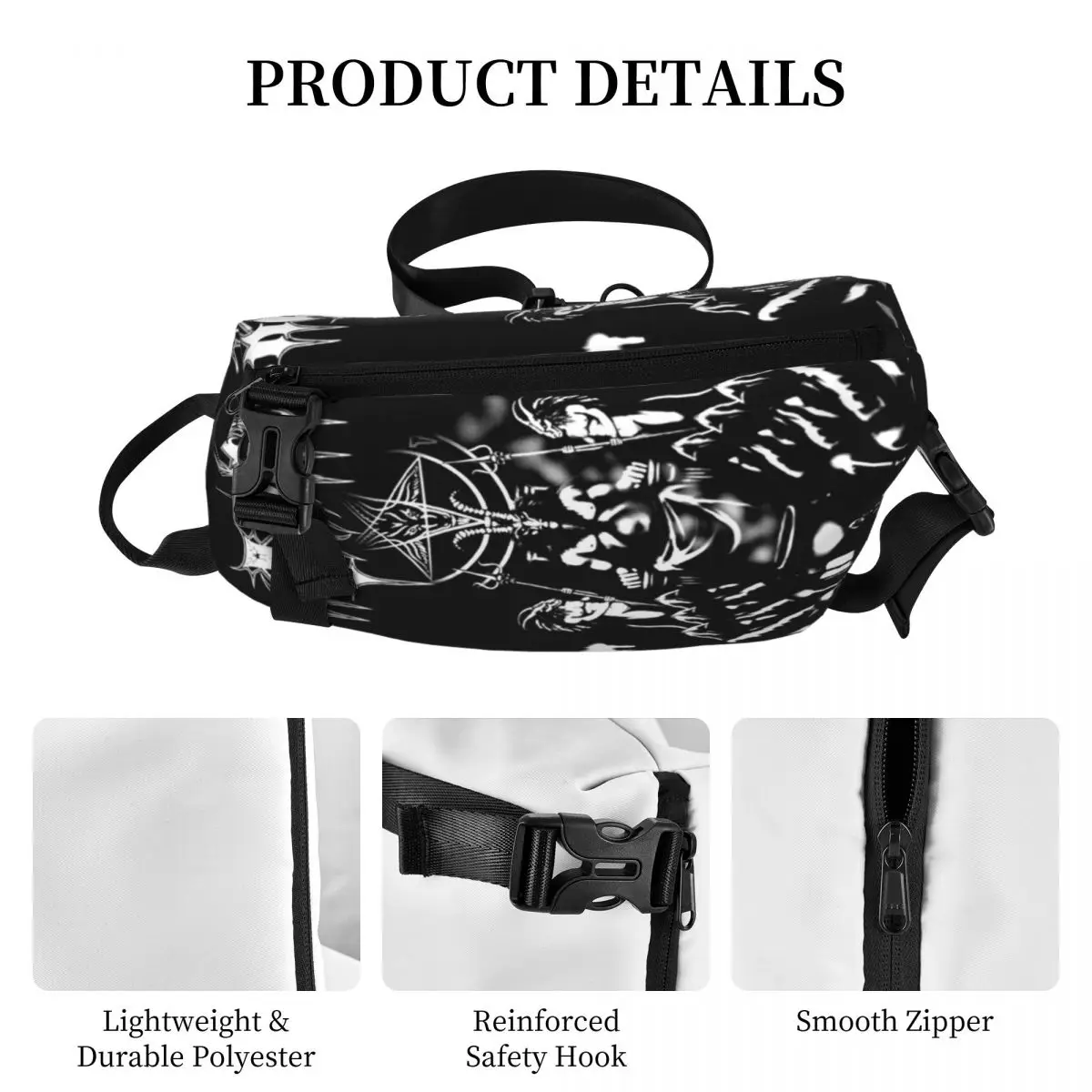 Hail Satan Baphomet Satanic Occult Chest Bags Men Satanic Occult Graphic Shoulder Bag Aesthetic Cross Chest Bag Casual Handbag