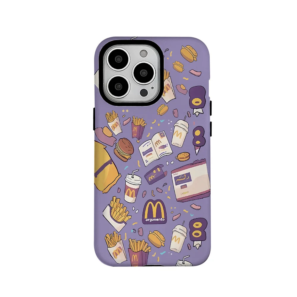 Purple French Fries Burger Phone Case for IPHONE 15PRO MAX 14 13 12 11 PRO Plus 15pro Acrylic TPU Two in One Mobile Phone Cases