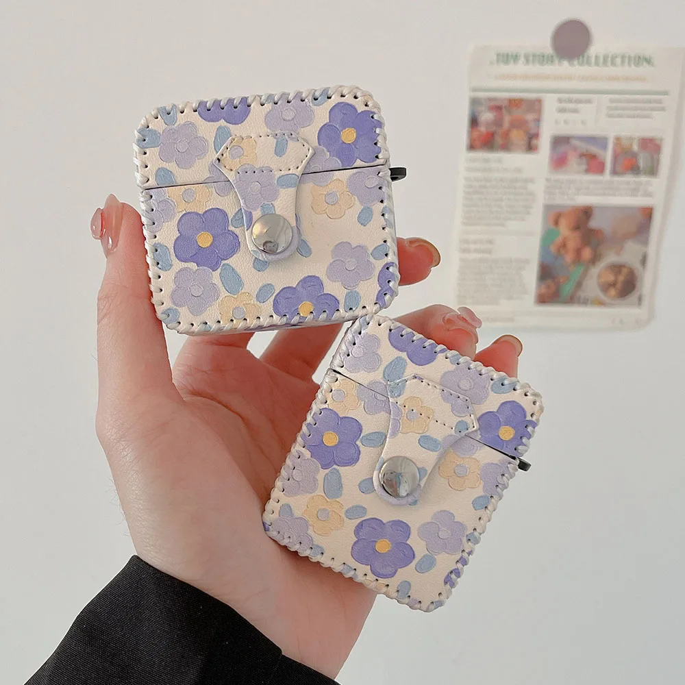 Leather Fresh Flowers Case for AirPods 1 2 Pro Earphone Charging Box Protective Bag with Wristband Cover For AirPods 3 Fundas