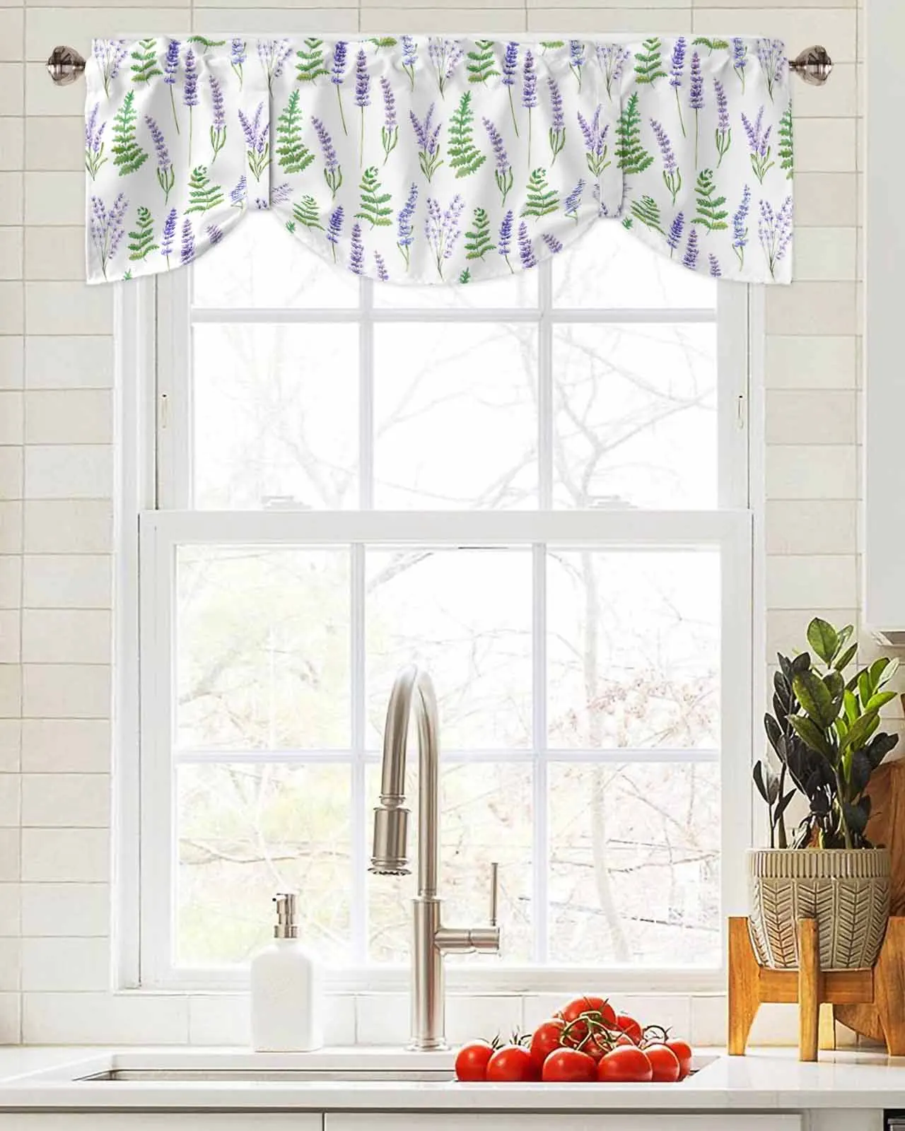 Lavender Texture Window Curtain Living Room Kitchen Cabinet Tie-up Valance Curtain Rod Pocket Valance