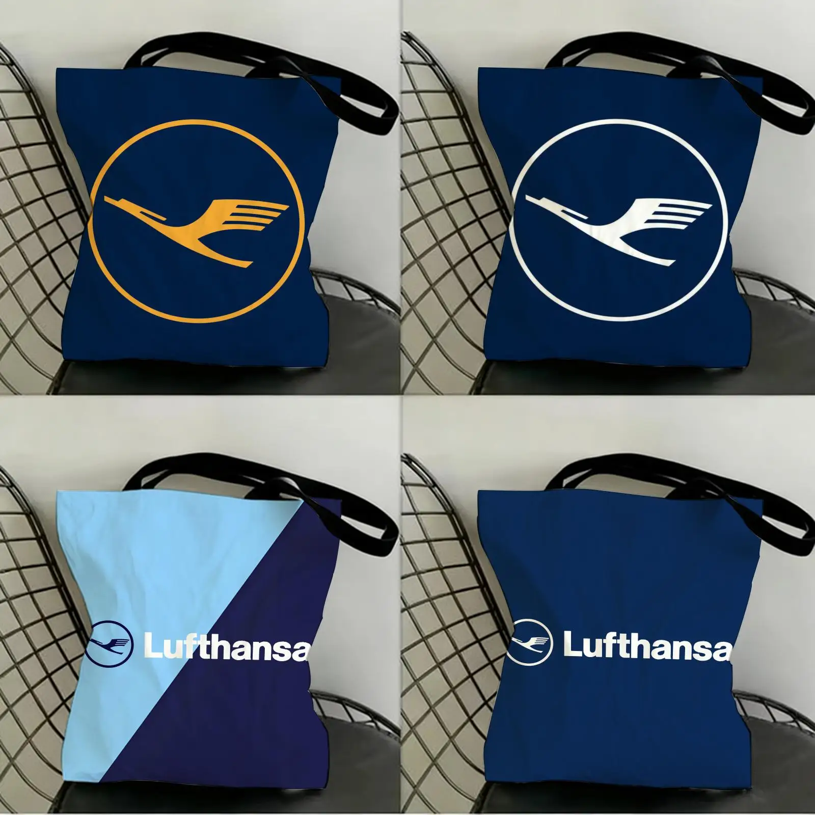 L-Lufthansa German Airlines Storage Bags Canvas Double-Sided Print Fashion Shoulder Tote Shopping Bag Gift Eco Handbags