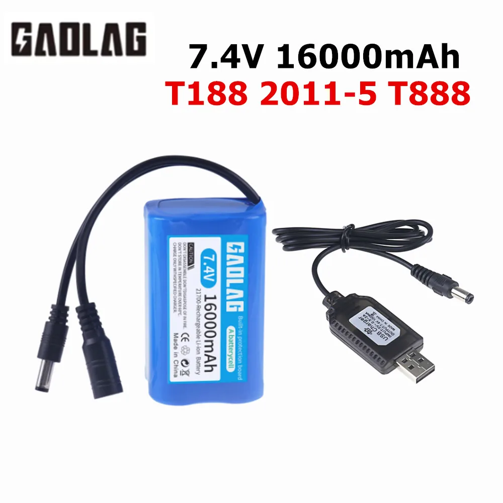 high capacity Battery 7.4V 16000mAh with USB Charger For T188 T888 2011-5 TH88 CF18 C18 RC High Speed RC Bait Boat Fishing Boat