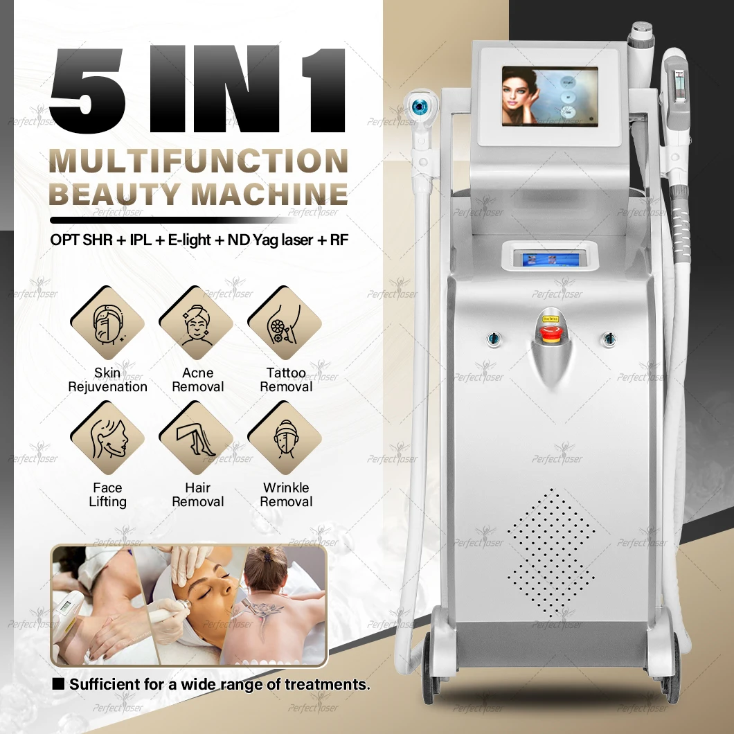 5 in 1 3000W Multifunctional OPT IPL Elight Hair Removal ND YAG Pigmentation Tattoo Removal Skin Rejuvenation Beauty Machine