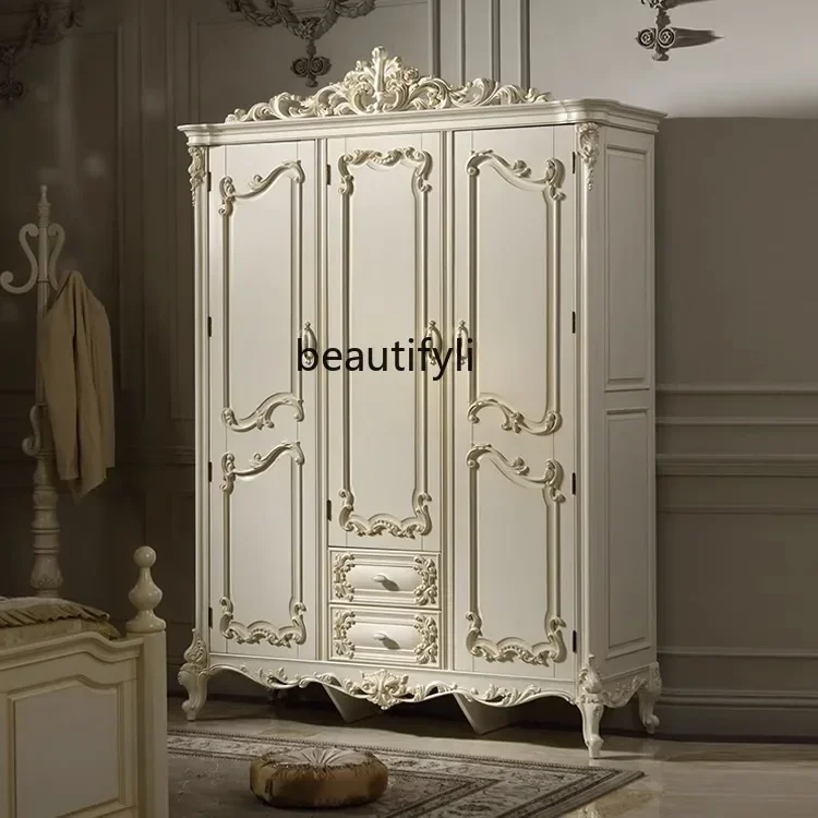 Y American Ivory White Distressed Solid Wood Storage Wardrobe Home Cloakroom Furniture