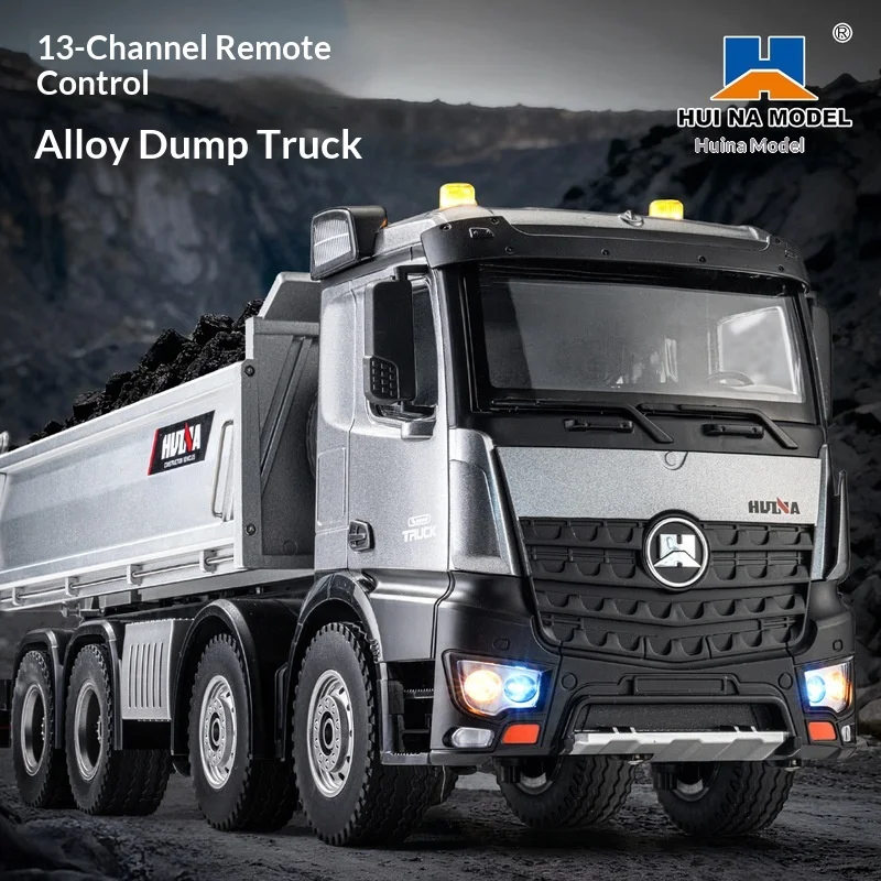 Huina 1536pro Remote Control Engineering Vehicle Dump Truck 1:14 Full Scale With Lights 8-Wheel Heavy-Duty Remote Control Truck