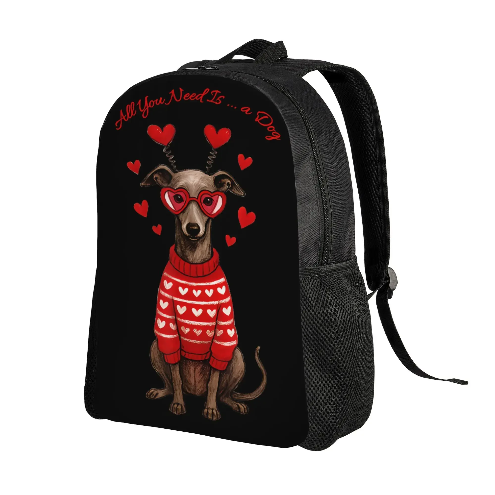 Custom Bag All You Need Is Dog Valentine's Day Greyhound Heart Glasses Backpack University Backpacks High School Bags Streetwea