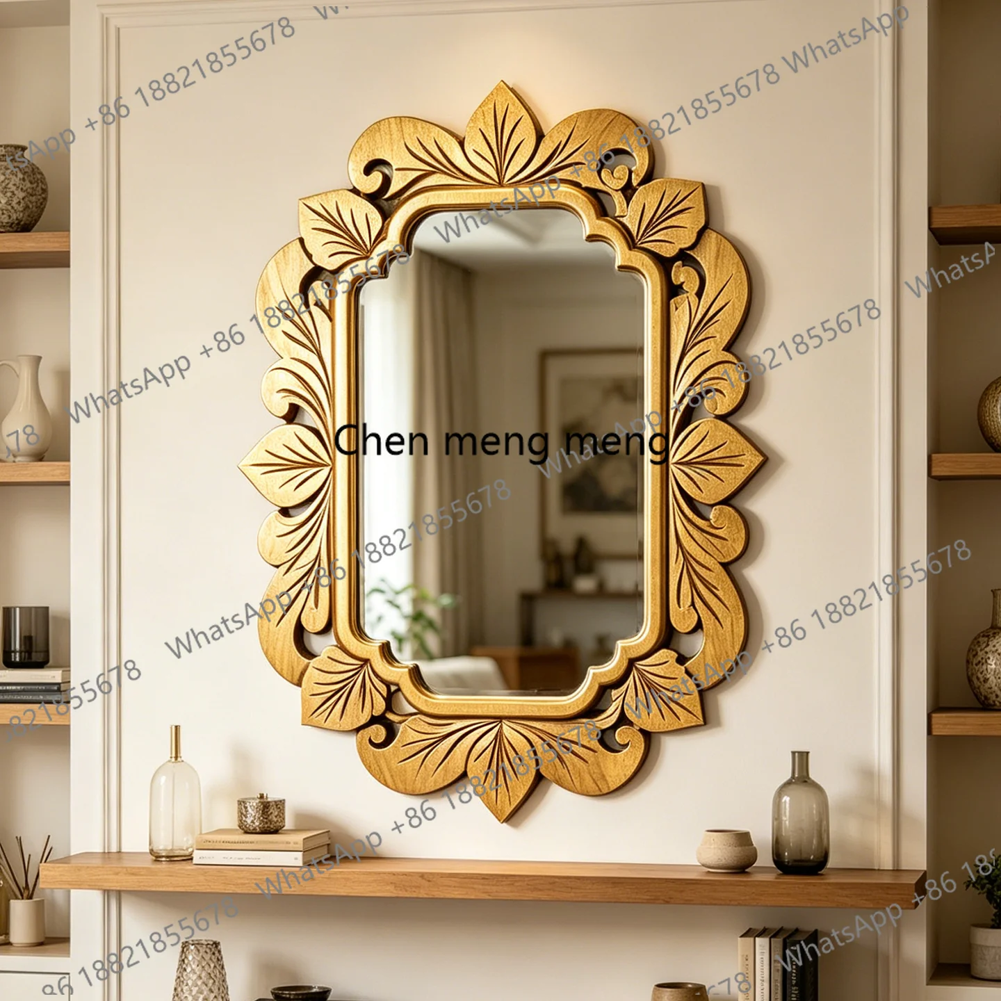 

French carved living room entrance decorative mirror wall hanging dresser special-shaped makeup mirror American