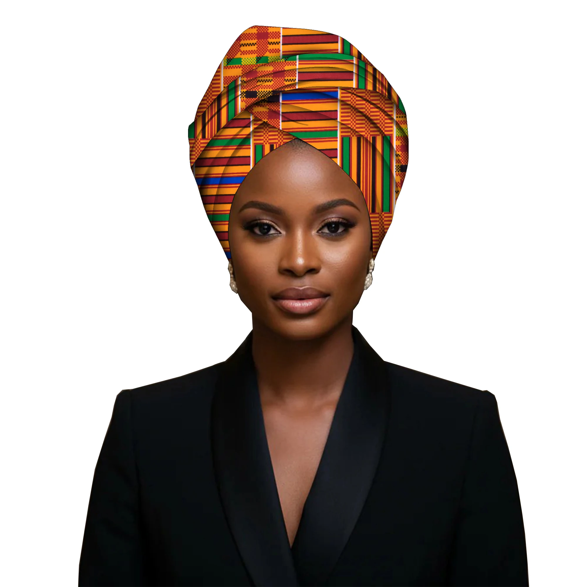 African Ethnic Kente Print Pre-Tied Turban Hat Soft Stretch Head Wrap Ladies Wax Fabric Hair Head Scarf