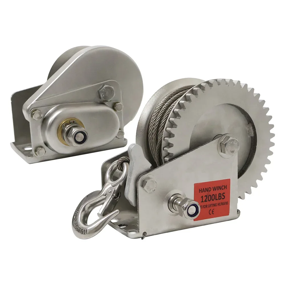 Top Quality 3000LBS 1500kg Self Braking Hand Winch Stainless Steel 304 for Sea Boat Winch