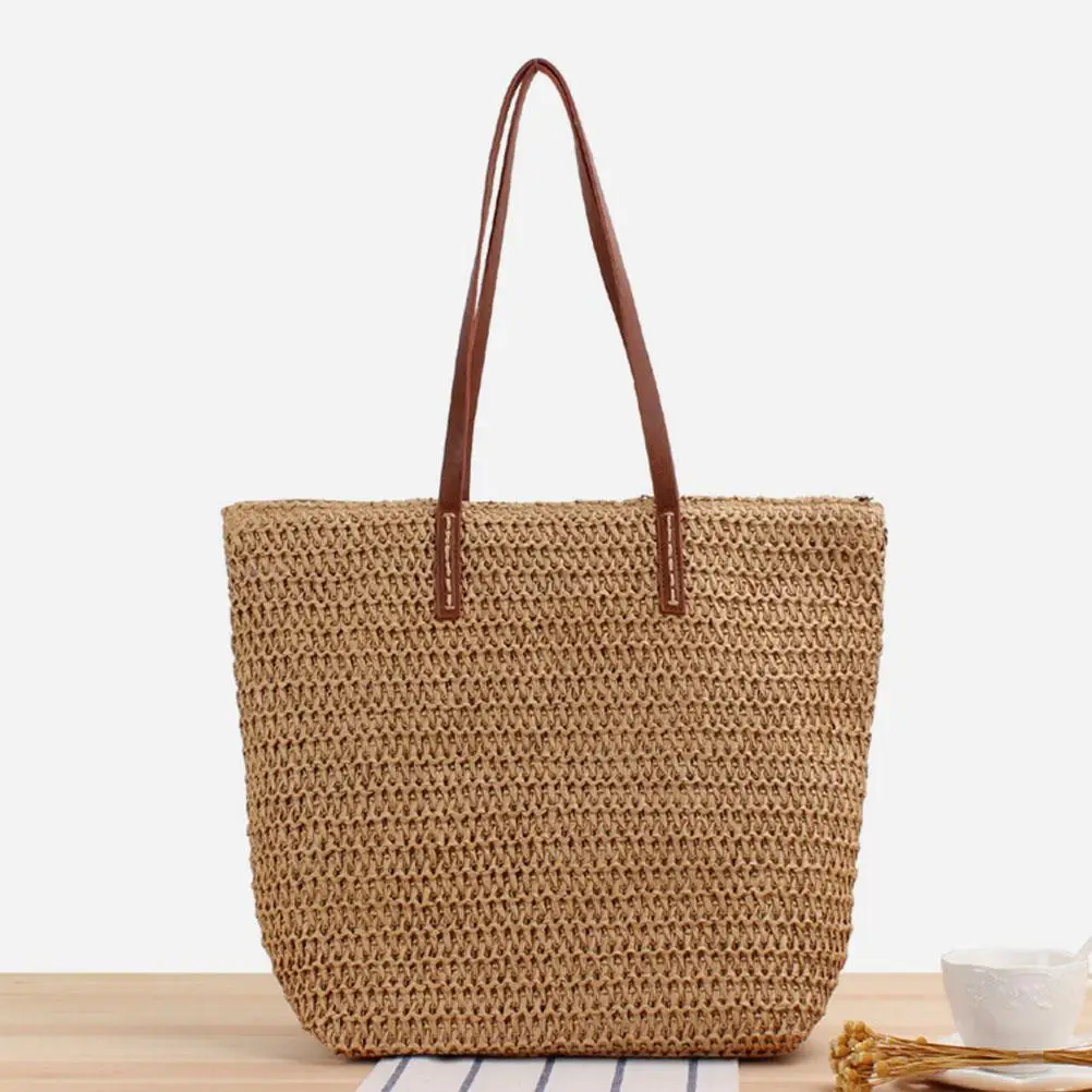 Women's Summer Tote Beach Bag Fashionable Straw Bag Women Simplicity Straw Woven Tote Bag Female Leisure Designer Shoulder Bag