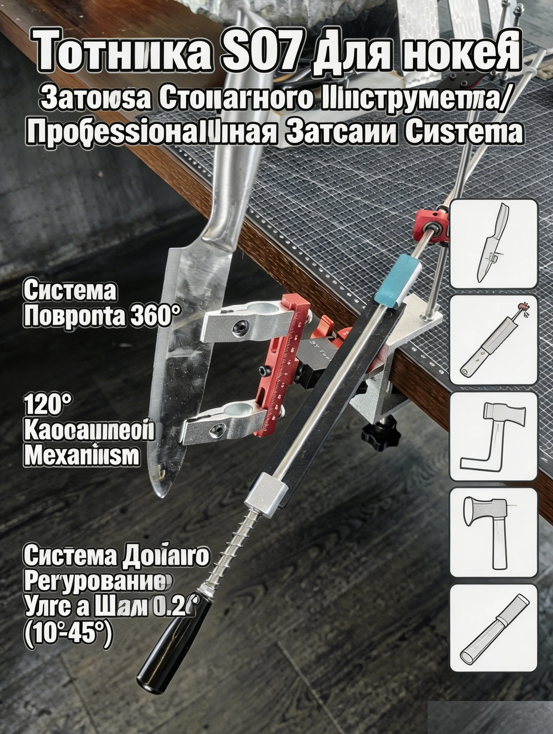 Sistema de afilado universal S07｜Control de doble ángulo y 120 °   Pivot｜Para Cuchillos/Tijeras/Hachas/Hojas Curvas