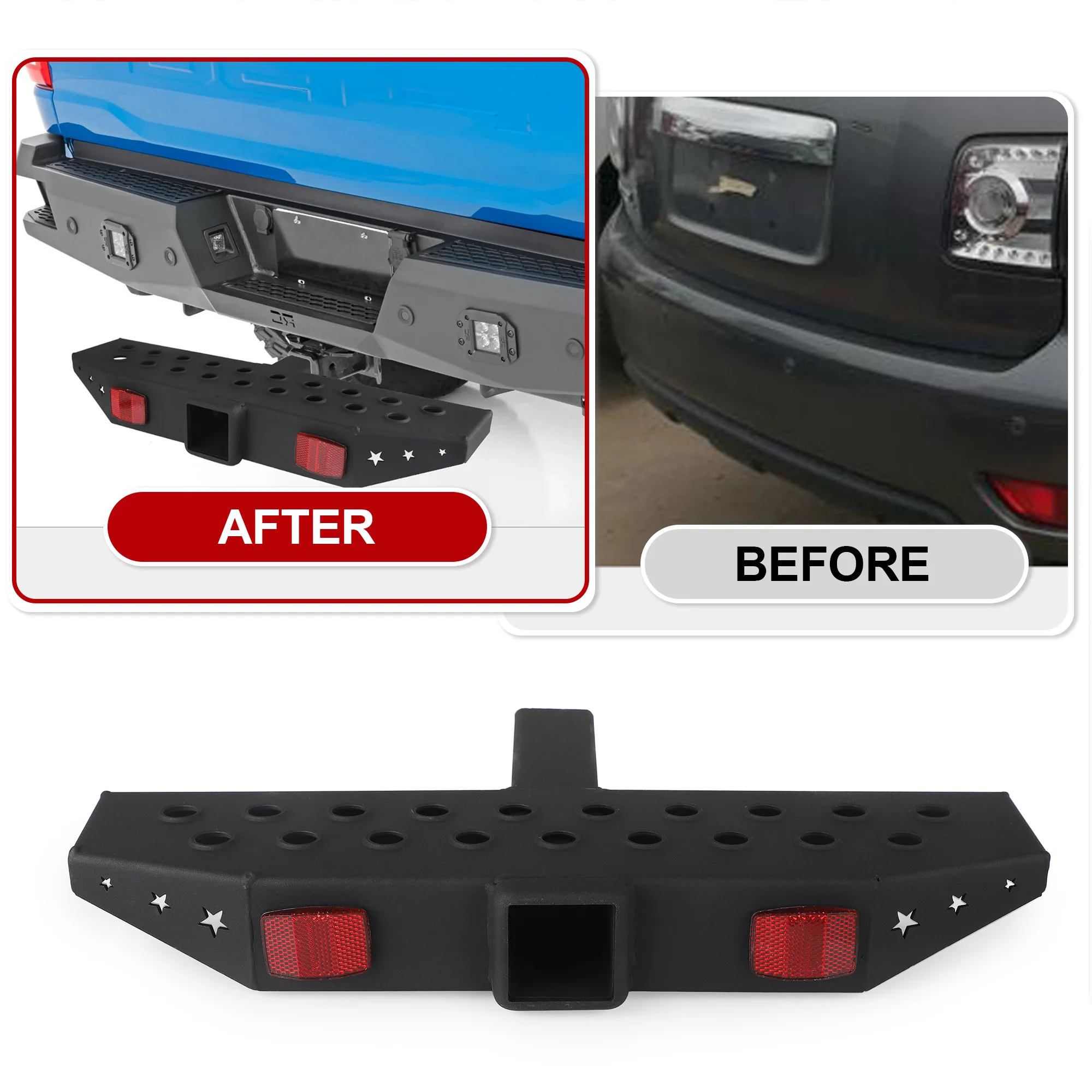 

50cm Hitch Bump Step 2in Hitch Receiver Anti Slip Platform Reflectors Black Q235 45# Lock 150kg For RV SUV Truck Flatbed Camper