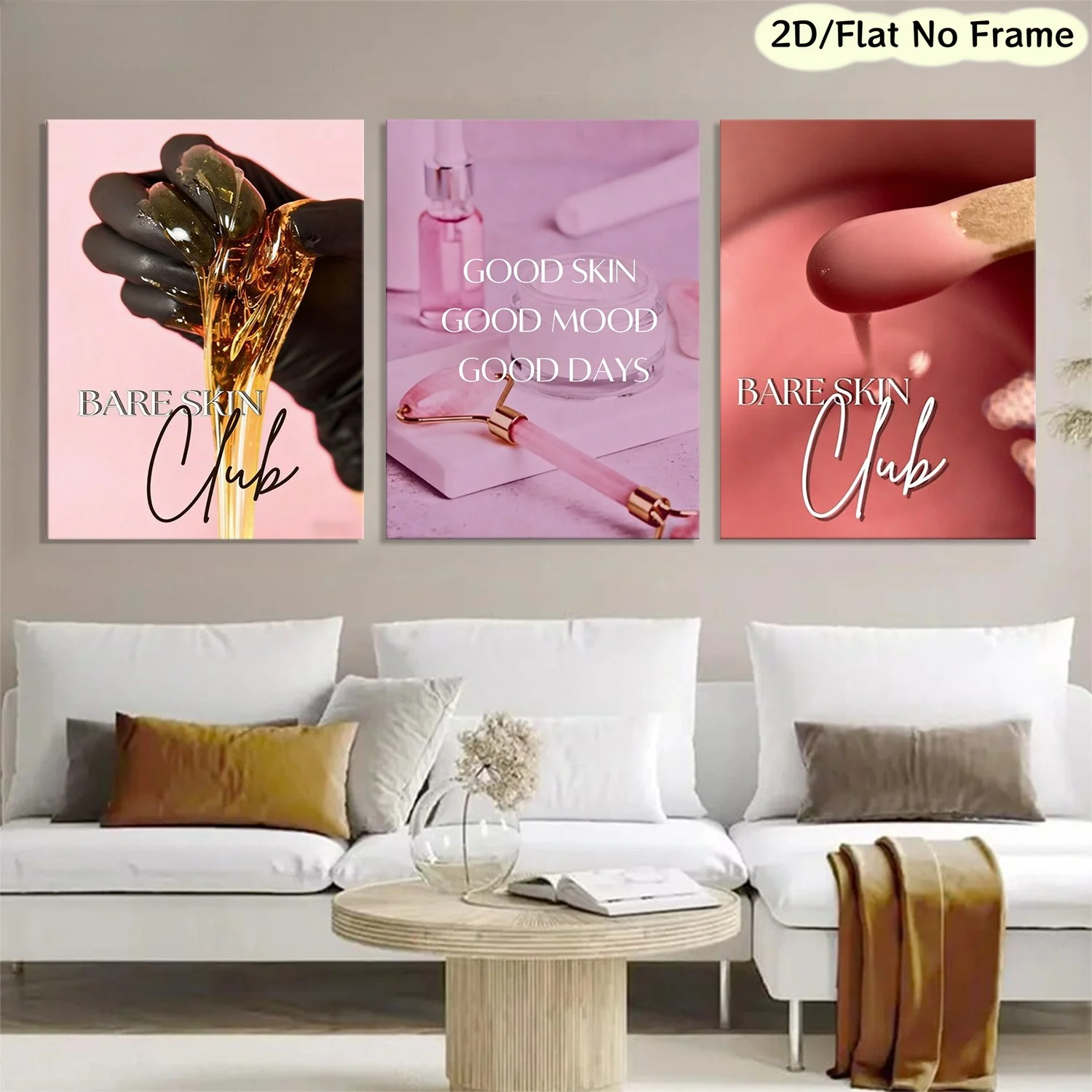 （NoFrame 3PCS)-2D Flat, 2D Flat, 3pcs, Frameless Modern Canvas Poster Set, Perfect for Spas, Salons, Skincare Studios, Bathro
