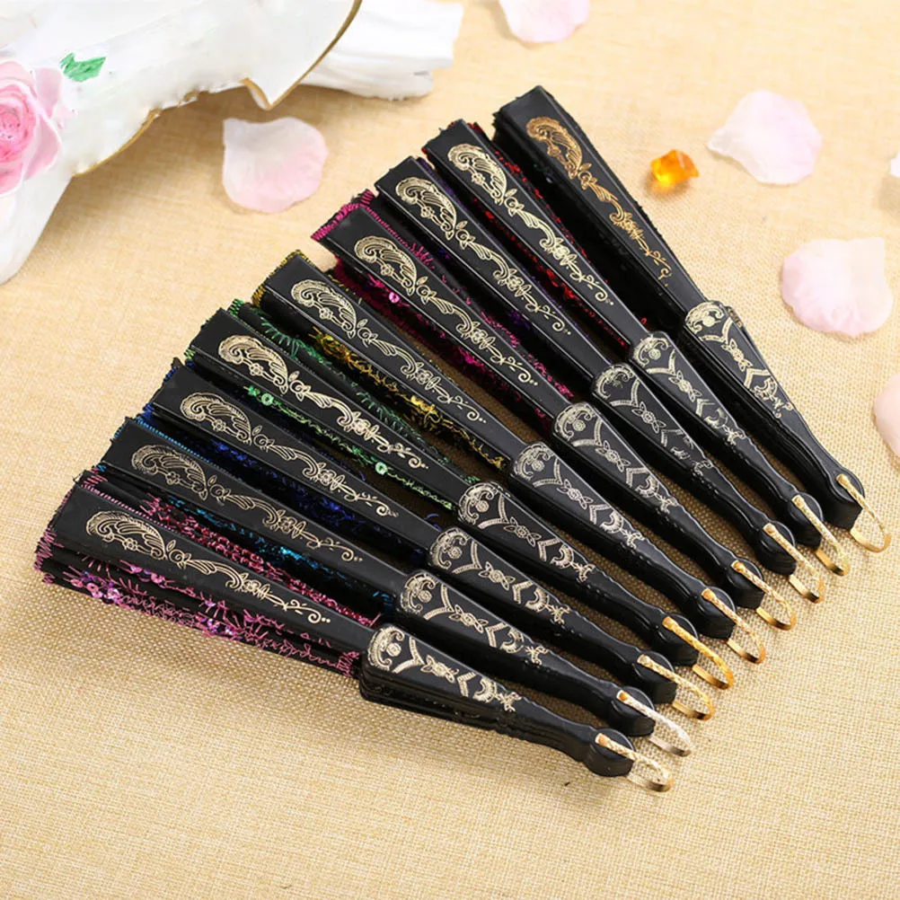 1 قطعة اليدوية المطرزة الجناح مروحة الطاووس على شكل طوي الترتر مروحة للنساء أنيقة الرقص التبعي الصيف