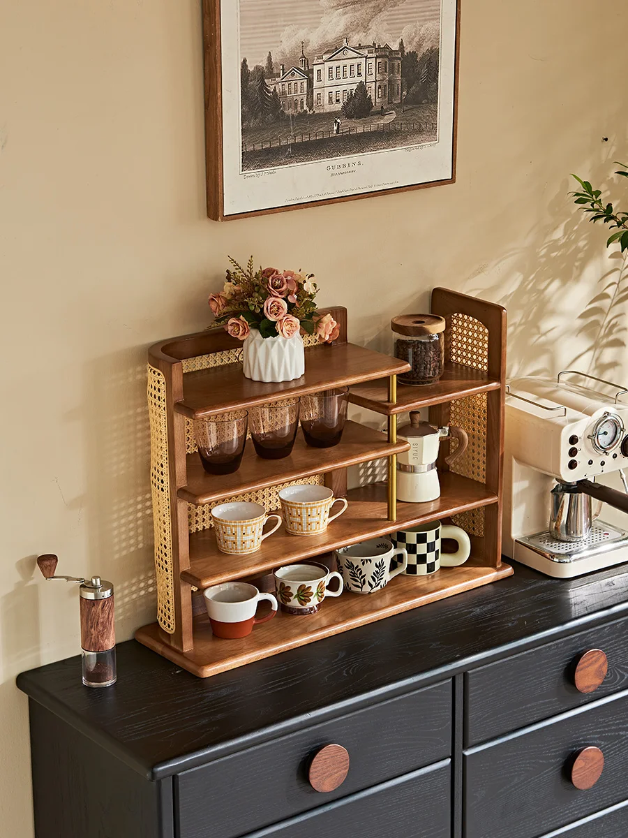 Retro rattan cup holder, tea table rack, desktop heightening rack, kung fu tea cup, coffee cup
