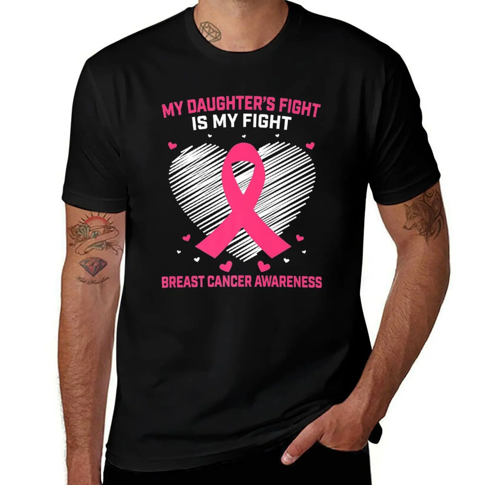 Daughter My Fight Pink Breast Cancer Awareness Gifts Parents Premium T-Shirt Basic Plain Short Sleeve Crew Neck Tee T-Shirt