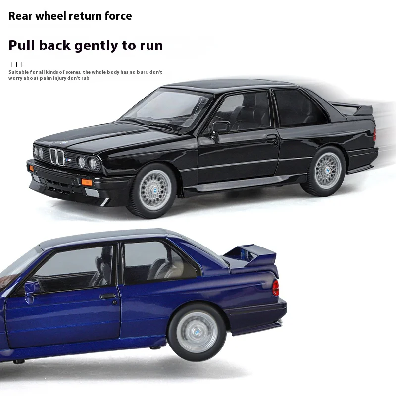 Coche de juguete M3 E30 a escala 1:24, cuerpo de aleación, neumático de goma, música ligera, absorción de impacto, supercoche Retro, modelos, regalos de Hobby para niños