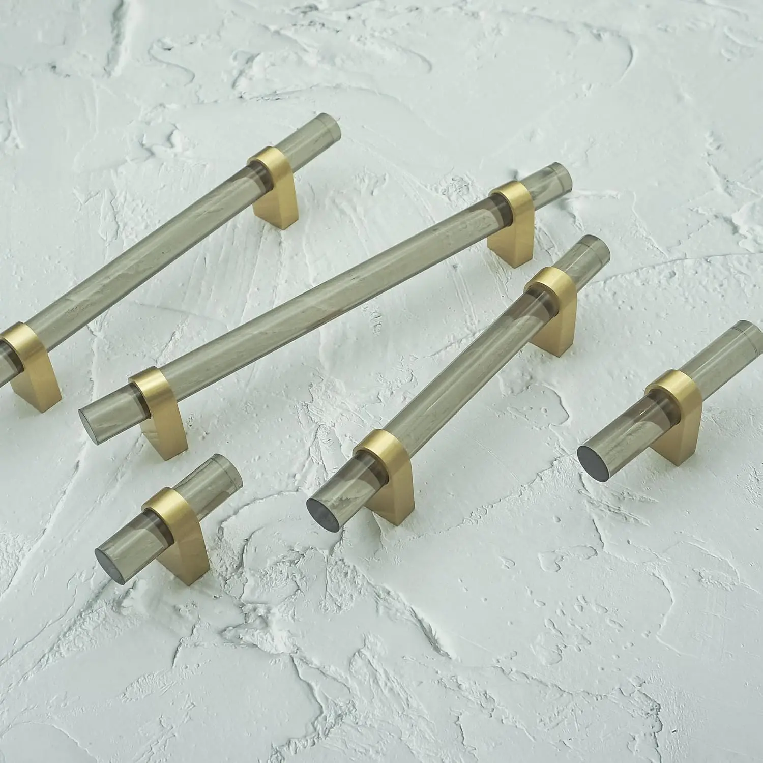 Grey Transparent Acrylic Cabinet Handles Modern Simple T Bar Cupboard Door Knobs With Brass Wardrobe Pulls Furniture Hardware