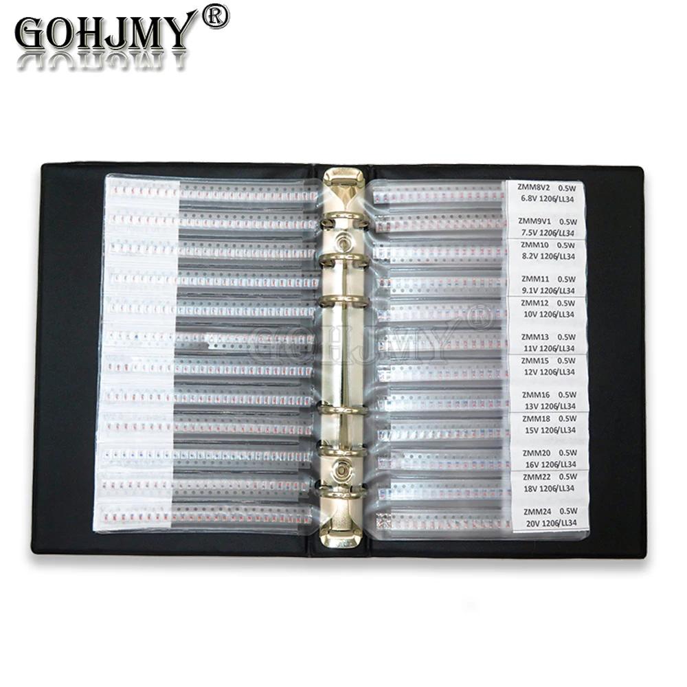 

27 Values Zener Diode Book 675PCS 1350PCS LL34 SMD 1/2W 2.4v ~ 30v SMD Package Assorted Kit 0.5W Sample Book commonly Sample Kit