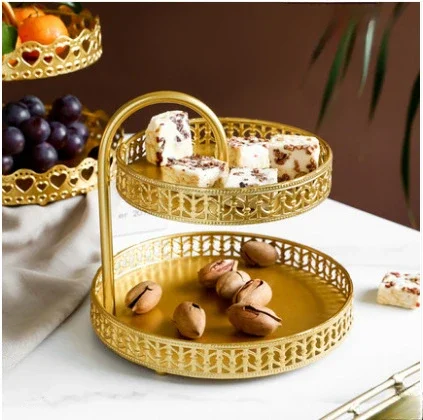 

Wrought Iron Double Layer Fruit Plate Pastry Tray Organizer Candy Plate Living Room Front Desk Ornaments Home Decoration XZ1068
