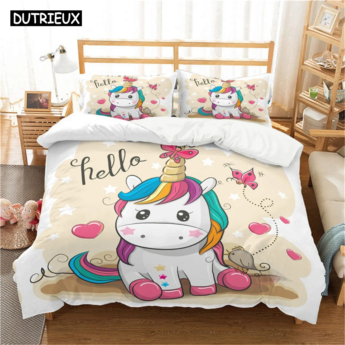 

Unicorn Cartoon 3D Bedding Set Duvet Covers Pillowcases Comforter Luxury Bedclothes Girl Children Home Decor Queen King Size