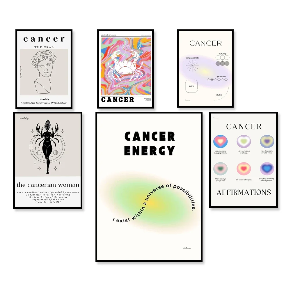 Cancer Art Poster Cancer Gift Zodiac Wall Decor Astrology Wall Art Star Sign Poster Trending y2k Wall Art Aura Gradient Design