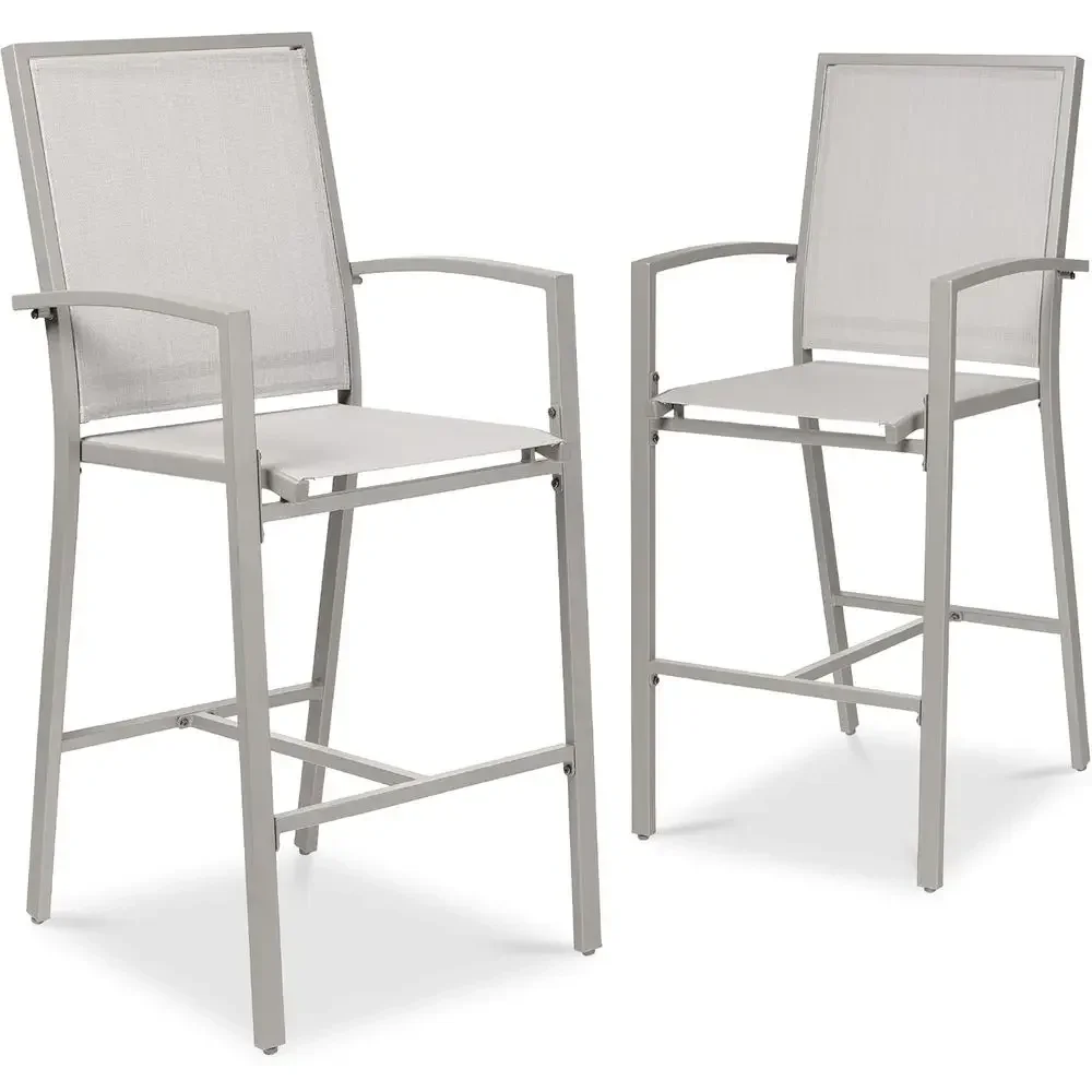 

2-Piece Outdoor Bar Set, Weather-Resistant Mesh, Gray with Armrests