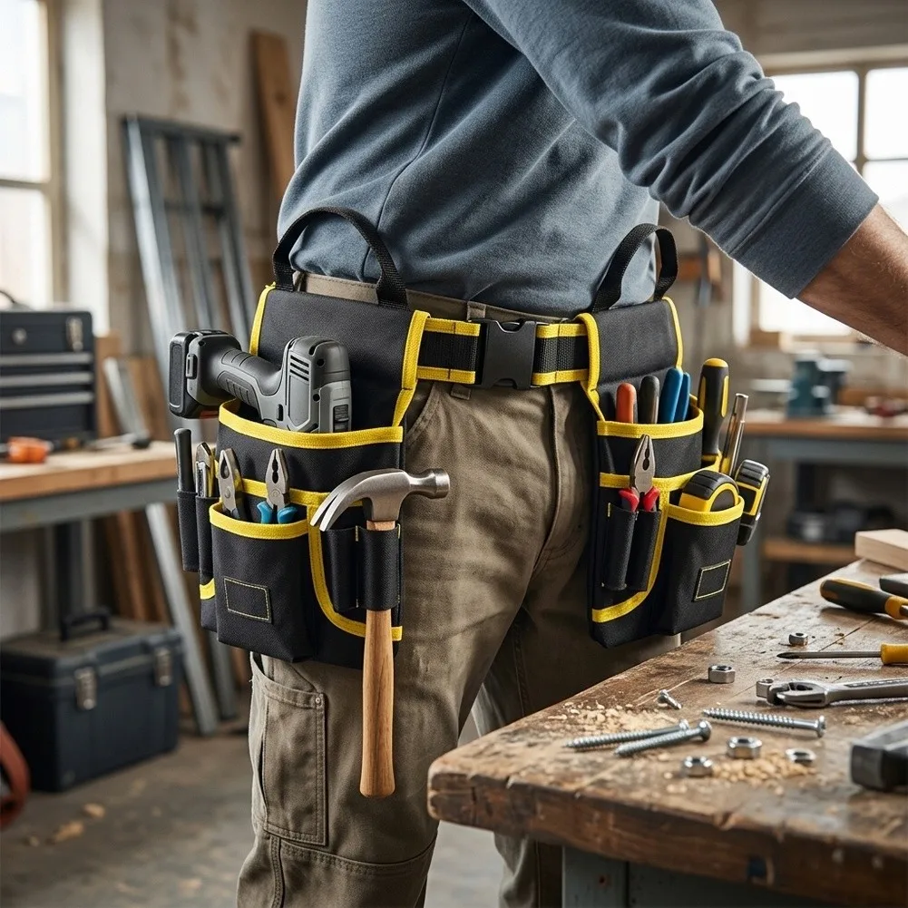 Electrician Storage Belt with Lightweight Construction and Compact Storage Capability 26x25x5cm Oxford Waist Bag