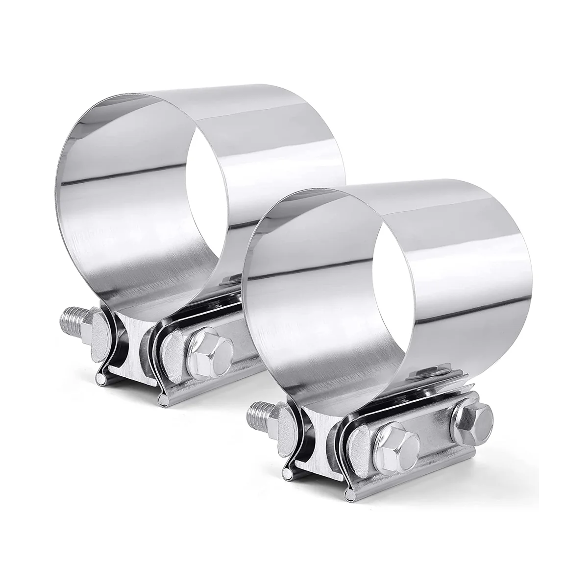 2 Inch Exhaust Clamp, 51mm Butt Joint Exhaust Pipe Muffler Band Clamp Sleeve Coupler Stainless Steel (2Pcs)