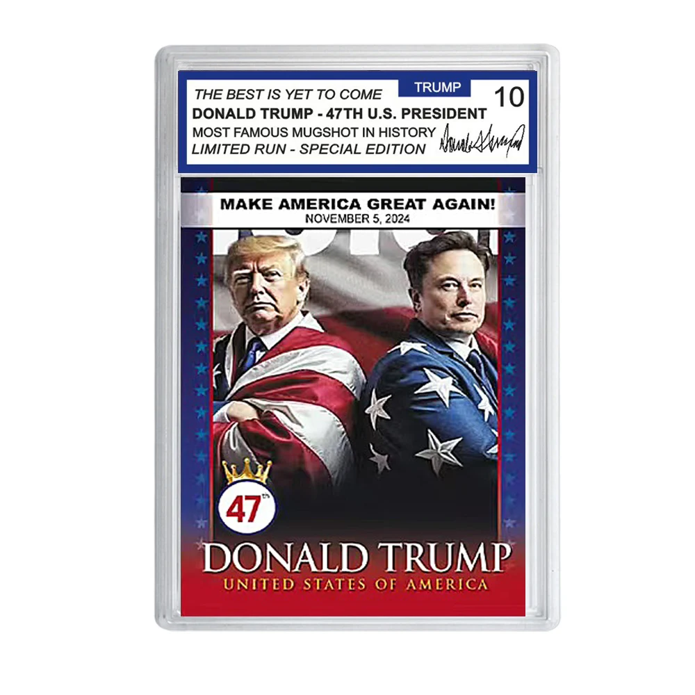 

2024 New 47th US President Donald Trump with Elon Musk Trading Card Make America Great Again Rating Card Collection Gift