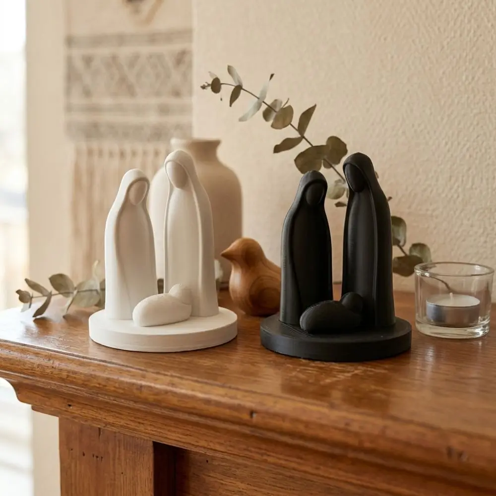 3D Printed Mini Nativity Scene Figurine Minimalist Abstract Holy Family Nativity Statue Modern Style Cute