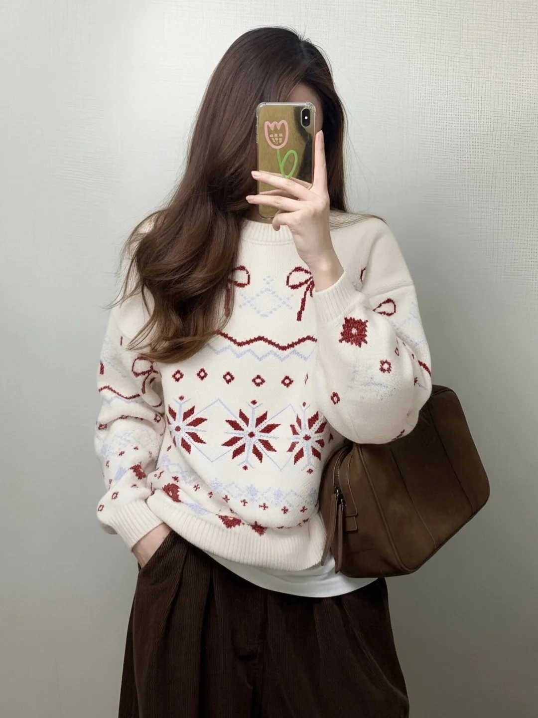 Thi Strickpullover Damen Cisas Winter Faion Long Sve Crew Ne Warm Woolen Top Fair Isle Sle Medium Softn