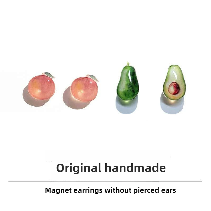 2pcs/set Women Magnetic Non-Piercing Clips on Stud Earrings Cute Fruit Series Stainless Steel Ear Stud Fashion Jewelry for Girls