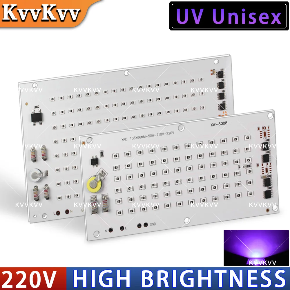 220V High Power 50W 100W UV Purple LED Chips 395nm 405nm Diy Curing Light Bulb Lamp Germicidal Household Purple-light Prosite