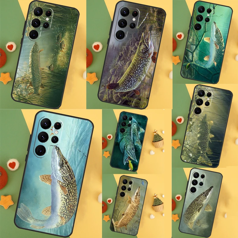 Pike Fish Fishing Lure Case For Samsung Galaxy S22 S23 S24 Ultra S8 S9 S10 Plus Note 10 20 Ultra S20 S21 FE Cover