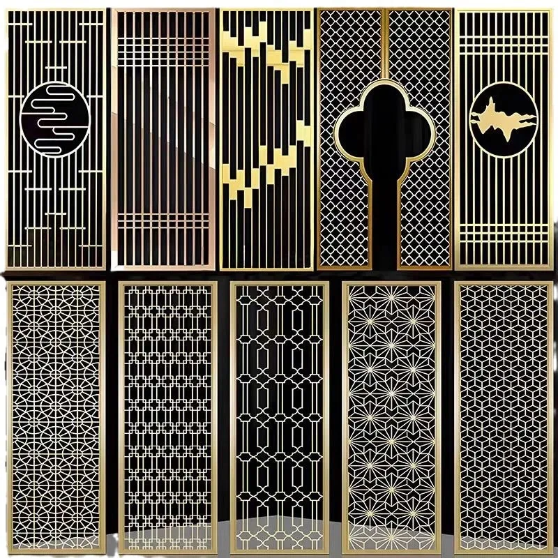 

Stainless steel screen, living room entrance entrance, stainless steel hollow engraving new Chinese style
