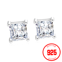 European Fashion Woman Girl Party Birthday Wedding Gift Square Zircon S925 Sterling Silver Stud Earrings
