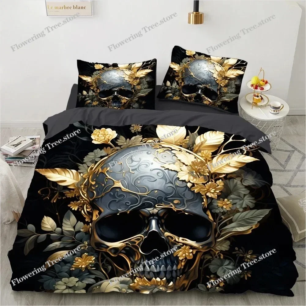 Colorful Skull Bedding Set Cartoon Comforter Sets Double Queen King Twin Full Size Duvet Cover Set Kids Girls White Bed Linen