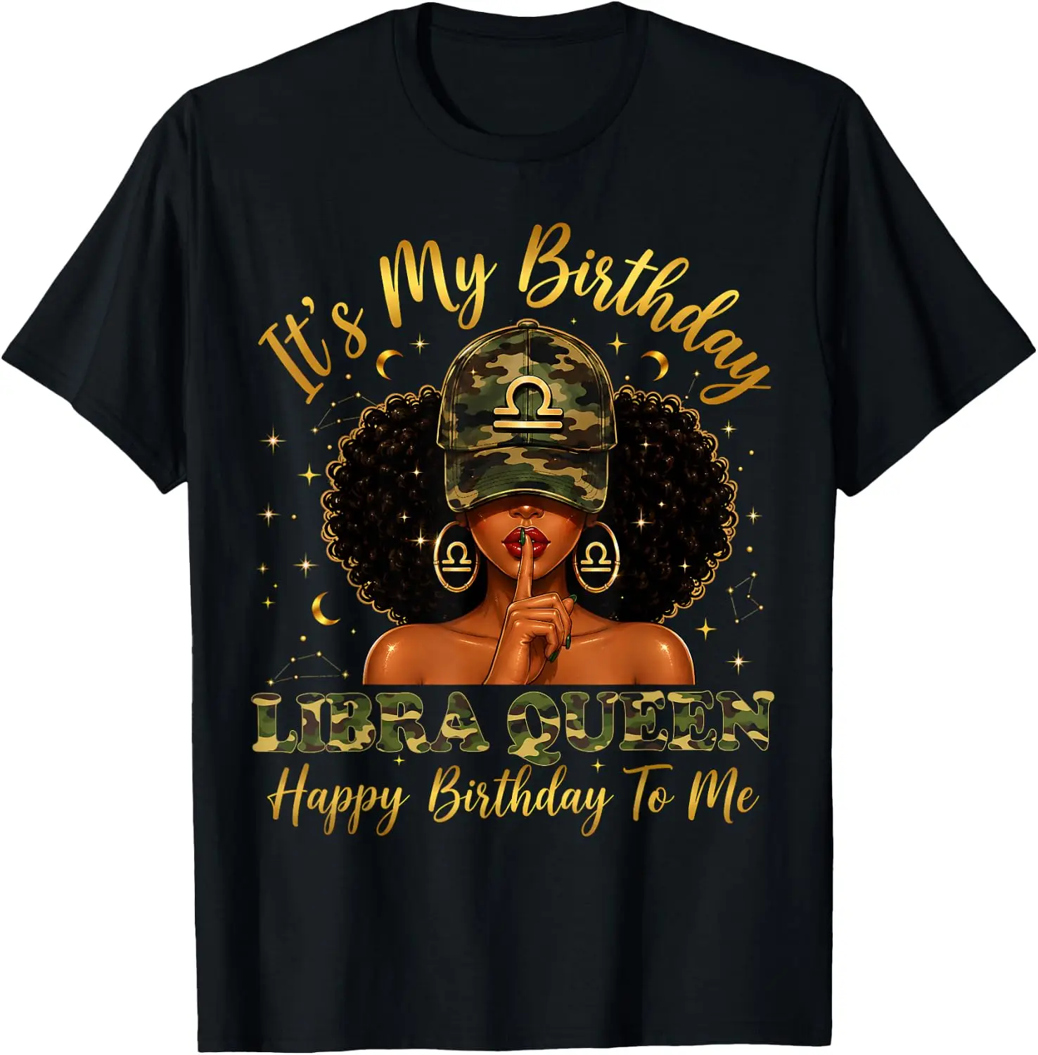 It's My Birthday Libra Queen Black Woman Camo T-Shirt vintage style tee  boxy fit tee black graphic tee 100% cotton men