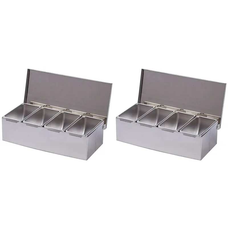 ABUG-2X 4 Section Seasoning Box Stainless Steel Ingredients Box Cheese Sauce Salt Sugar Box Spice Jar Baking Tool