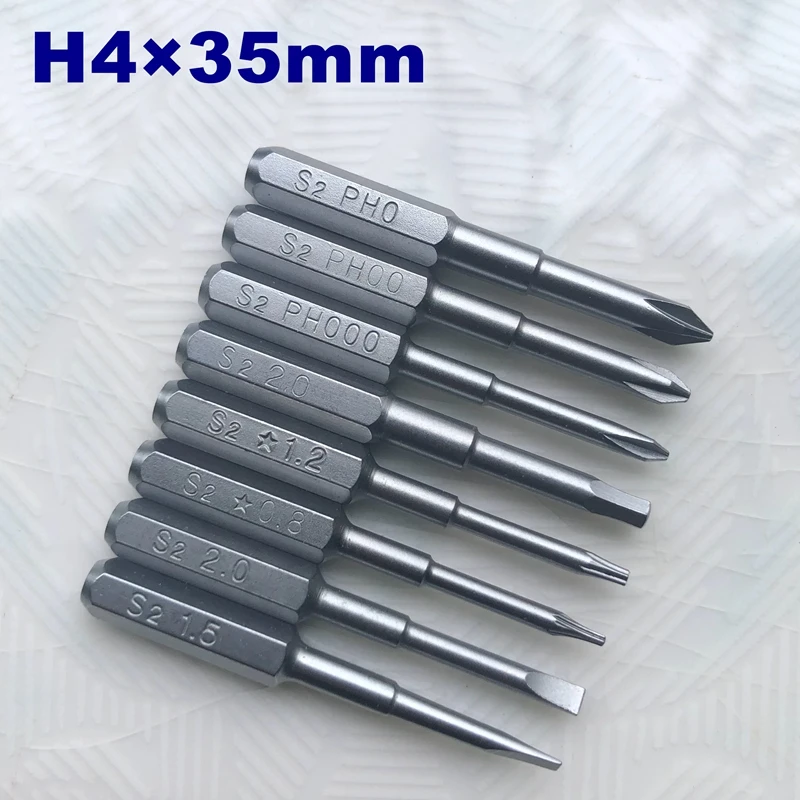 Wysokiej jakości końcówki wkrętakowe S2 Cr-Mo H4×35mm z rowkiem 1,5/2,0 phillips PH000 PH00 PH0 HEX H2.0