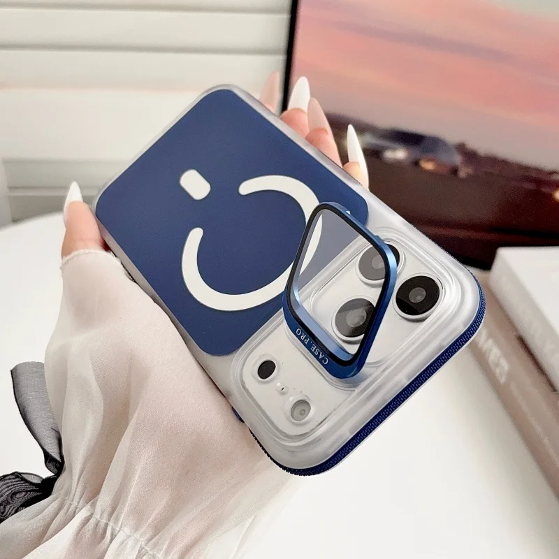 Für Magsafe Magnetische Glaslinsen-Legierungshalterung Handyhülle für iPhone Air 16 15 14 13 17 Pro Max Plus Transparente Stoßfeste Abdeckung
