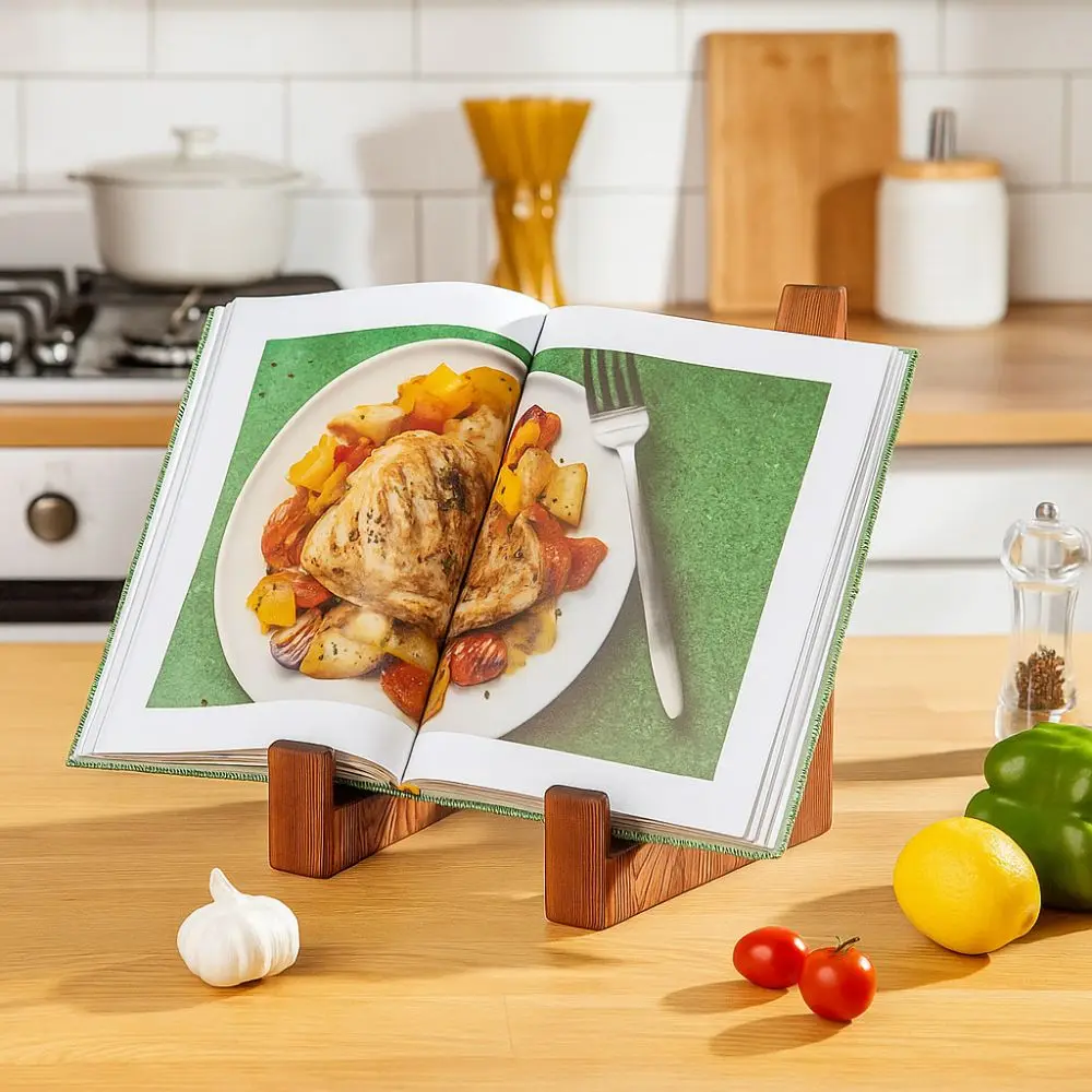 Vintage Wooden Cookbook Holder Multifunctional Practical Picture Frame Holder Handmade Decorative Display Stand Desk Display